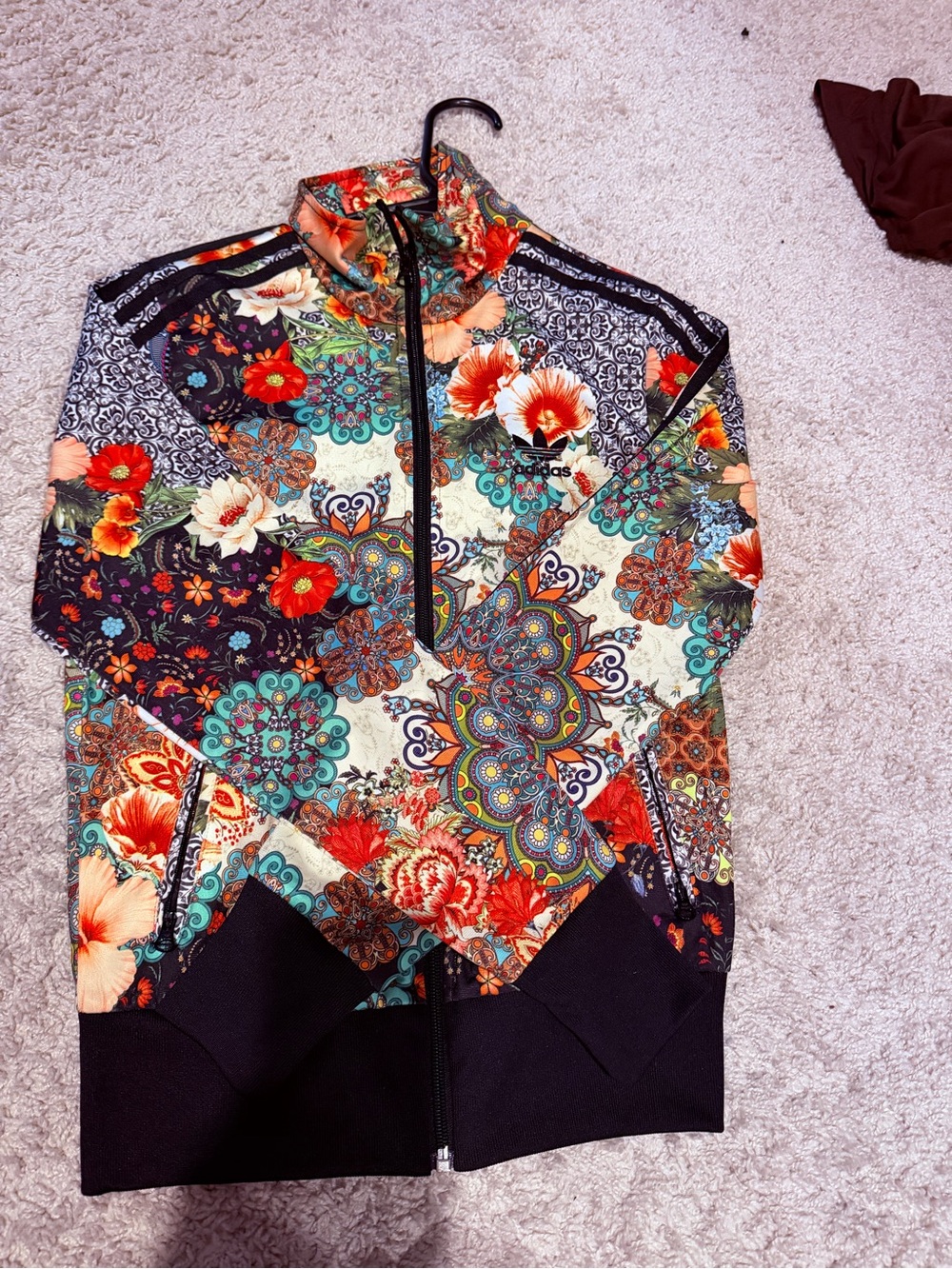 adidas Floral Patchwork Zip Bomber Jacket - Black, Red, Teal